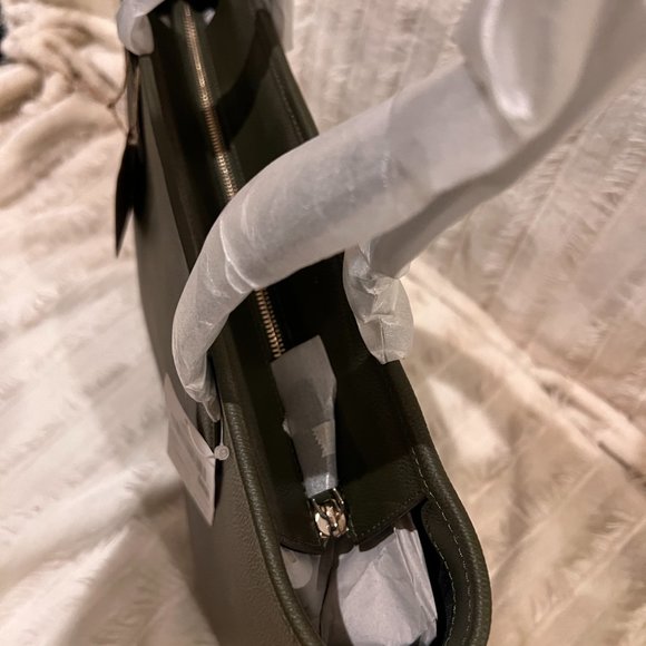 NWT Kate Spade Hand Painted Koi Fish Olive GreePebbled Leather Shoulder Tote Bag - Picture 4 of 5